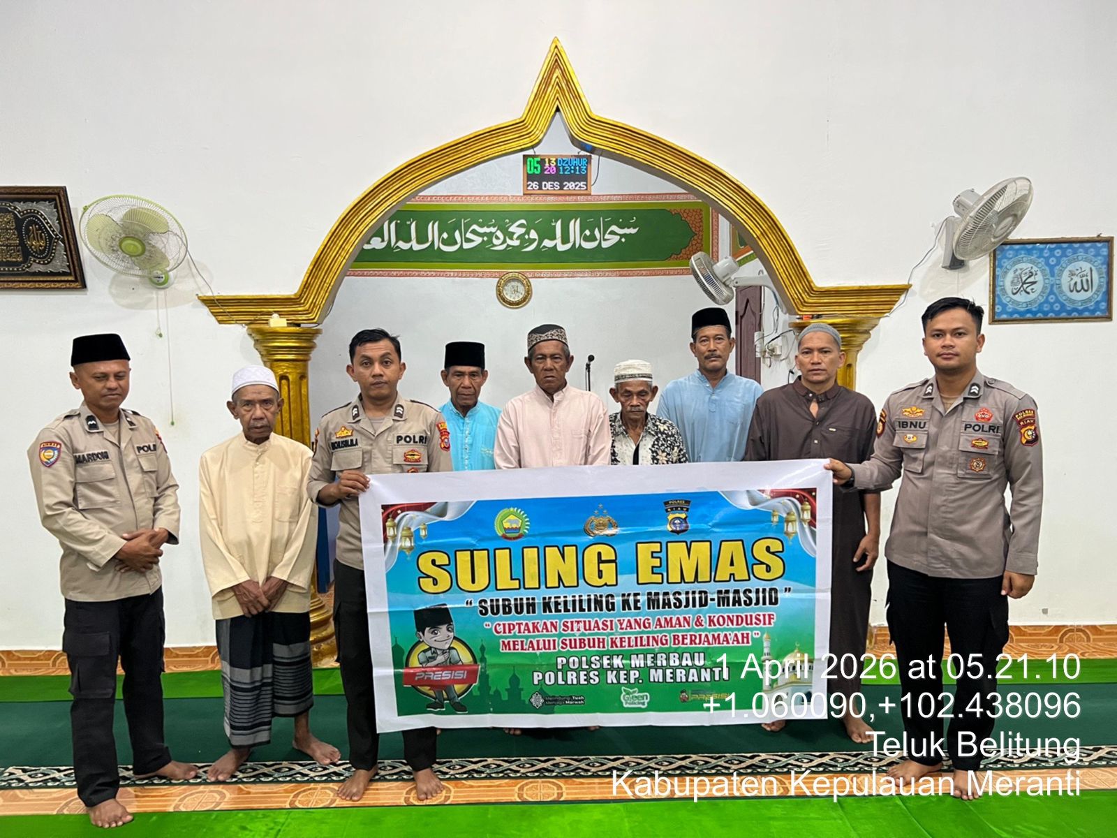 Polsek Merbau Laksanakan Program SULING EMAS, Perkuat Keamanan dan Silaturahmi di Waktu Subuh