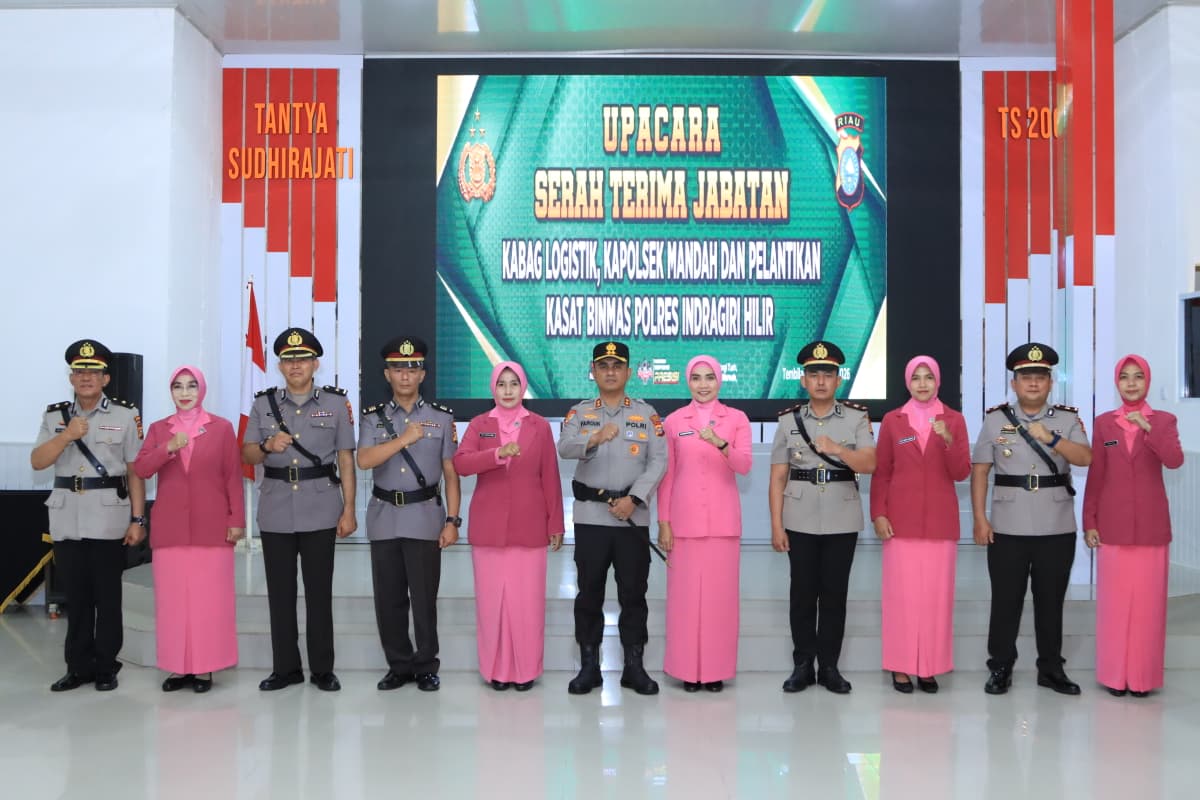 Kapolres Inhil AKBP Farouk Oktora S.H, S.I.K, Pimpin Upacara Sertijab Kabag Log, Kapolsek dan Pelantikan  PS Kasat Binmas