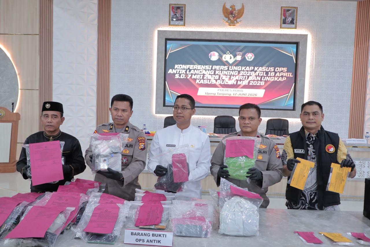POLRES ROKAN HILIR GELAR KONFERENSI PERS UNGKAP KASUS OPS ANTIK LANCANG KUNING 2026 DAN KASUS NARKOBA BULAN MEI 2026
