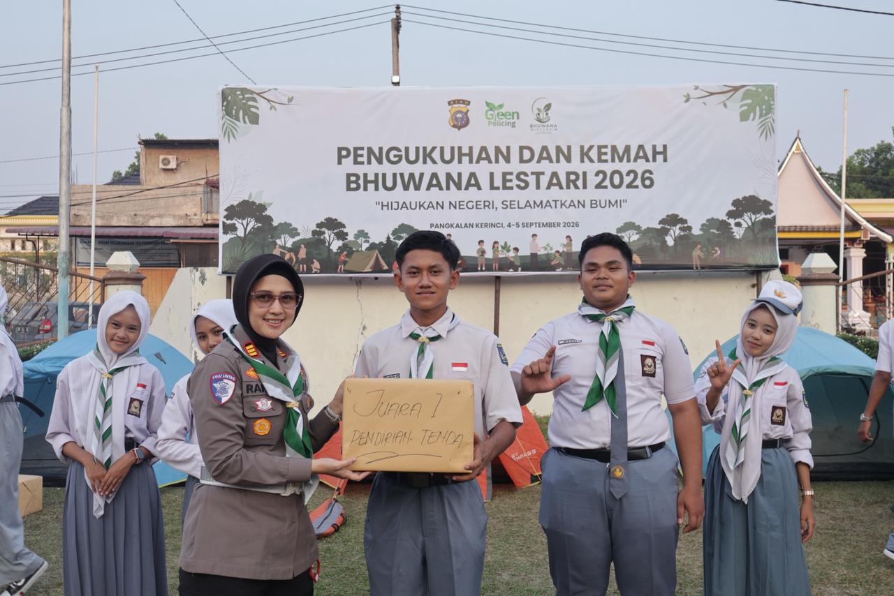 POLRES PELALAWAN GELAR PENGUKUHKAN DAN KEMAH BHUWANA LESTARI 2026, USUNG TEMA "HIJAUKAN NEGERI, SELAMATKAN BUMI"
