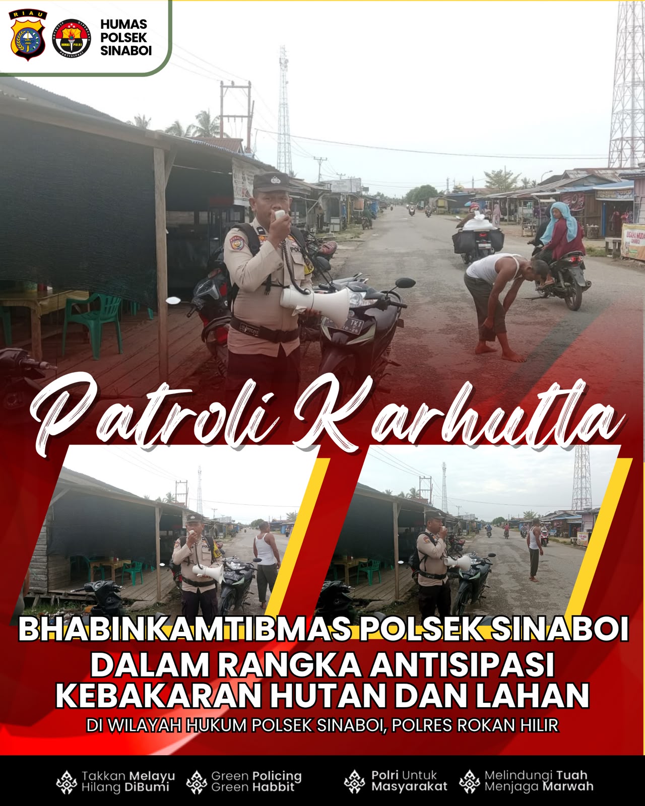 Cegah Karhutla, Polsek Sinaboi Keliling Kampung Gunakan TOA Ingatkan Warga