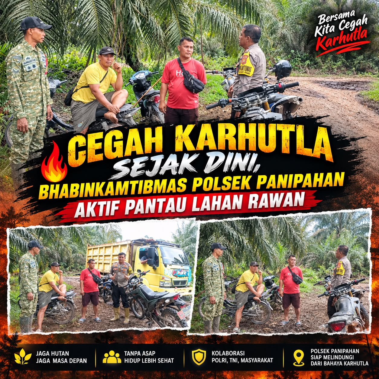 CEGAH KARHUTLA SEJAK DINI, BHABINKAMTIBMAS POLSEK PANIPAHAN AKTIF PANTAU LAHAN RAWAN