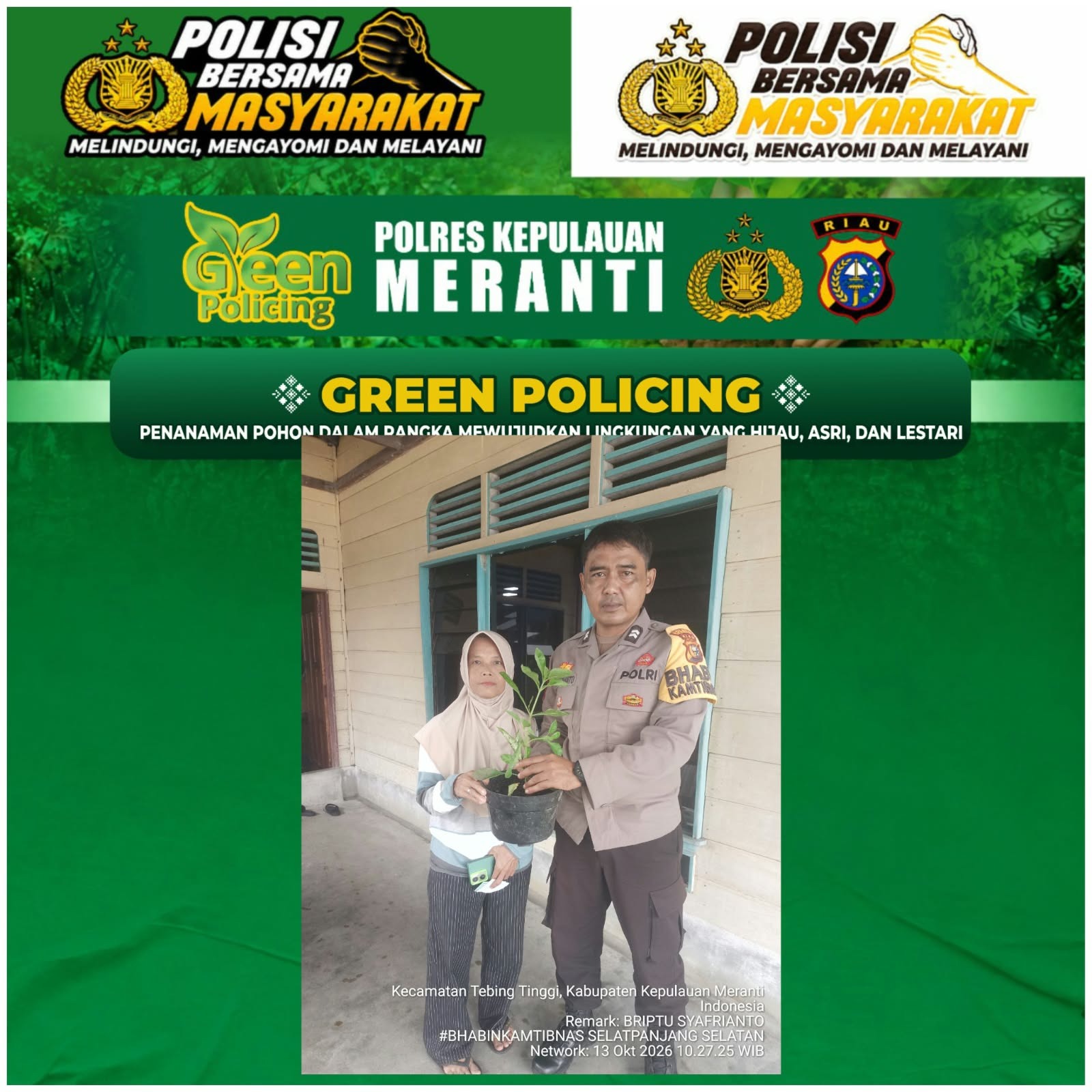 Dukung Pelestarian Lingkungan, Polres Kepulauan Meranti Laksanakan 36 Kegiatan Green Policing dan Tanam 36 Bibit Pohon