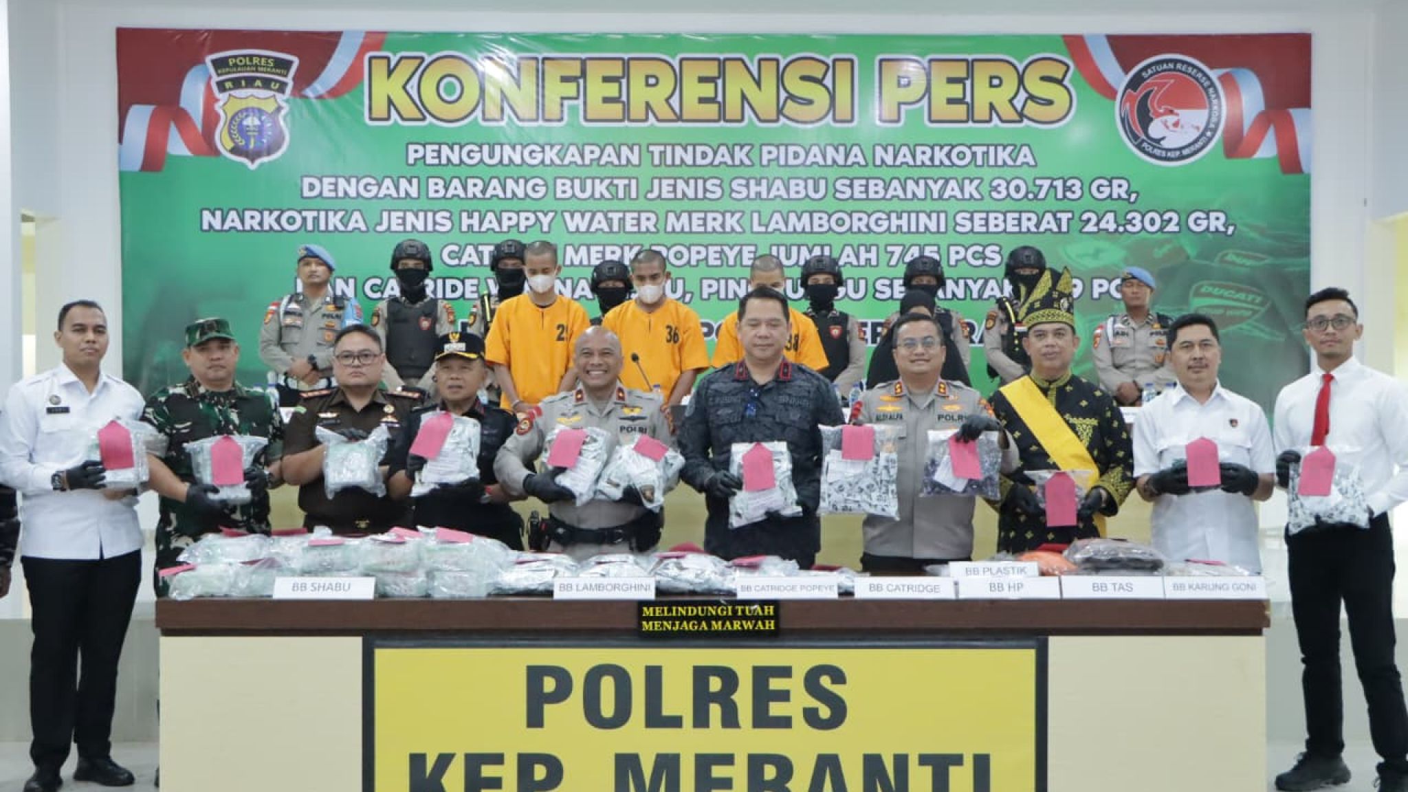 Polres Meranti Ungkap Jaringan Narkotika Internasional, Barang Bukti Capai 30 Kilogram Sabu, Ribuan Catridge Liquid dan Happy Water